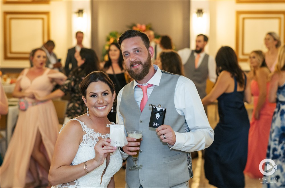 Bride and groom at Palmetto, Florida wedding reception.