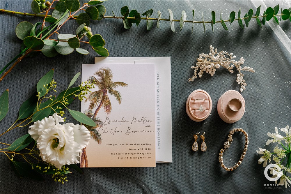 Wedding flat lay photo at Longboat Key Club Resort, photographed by Complete Weddings + Events Sarasota.